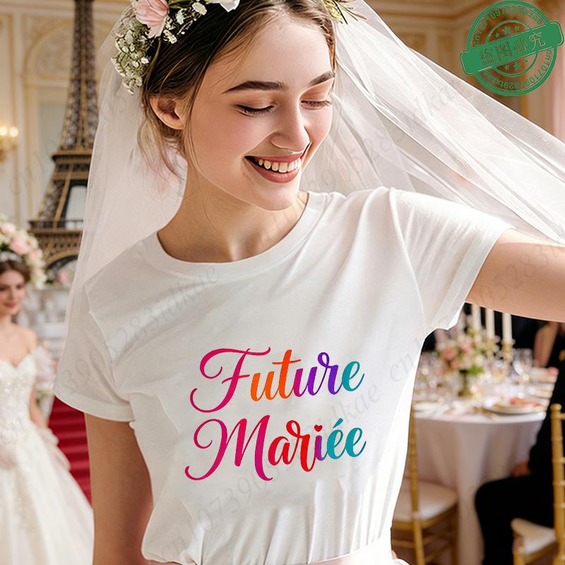 French Girl Bachelorette EVJF Party T-Shirts Future Bride Team Rainbow Gradient Graphic Short Sleeve Tees for Bridal Shower