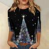 Women's Fashion Casual Christmas Printed Round Neck Long Sleeve Pullover Top