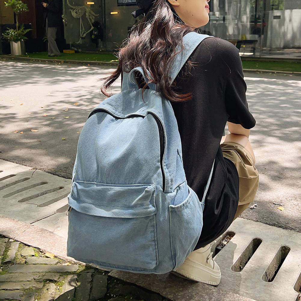 Plecak dla Kobiet Mężczyzn Wielokieszeniowy Torba Szkolna Dżinsowy Zamek Błyskawiczny Retro Plecak Plecak Dzienny Podróżna Torba na Siłownię