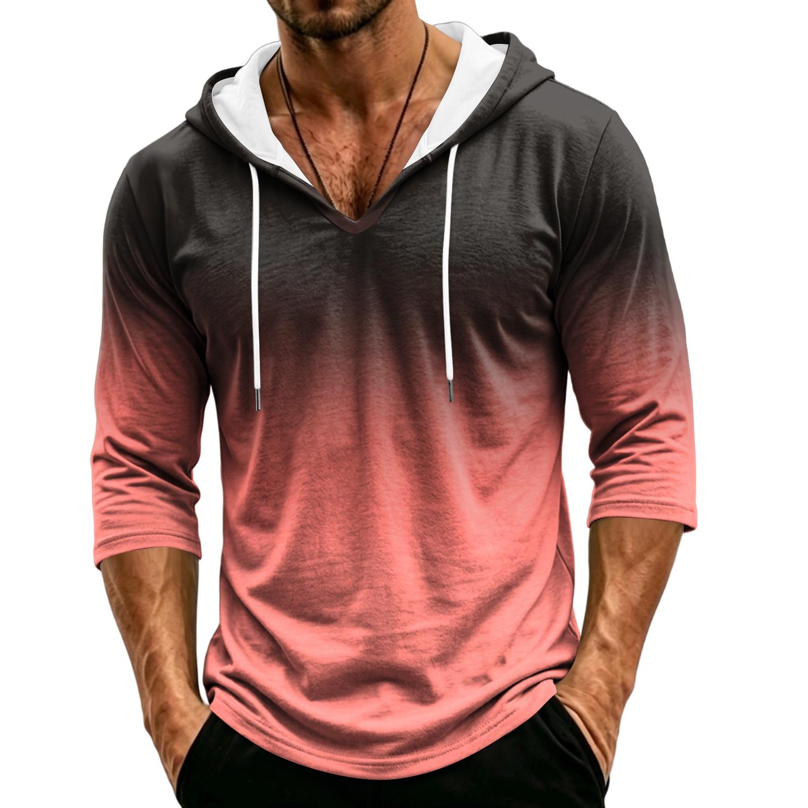 Men s Casual Hoodie with Gradient Three-Quarter Sleeves XXL