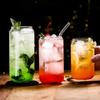 Straw Cup Glasses with Bamboo Lids and Glass Straw Reusable Drinking Glasses Can Shaped Glass Cups for Beer Iced Coffee Cocktail