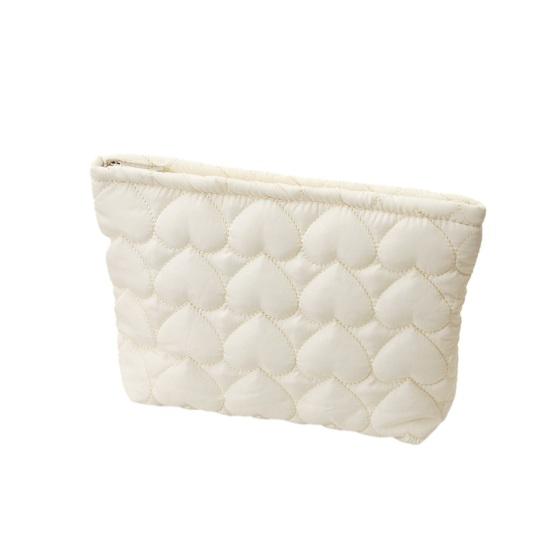 Quilted Heart Cosmetic Bag Soft Makeup Pouch Travel Cosmetic Organizer Solid Color Clutch for Women Girls Vacation Daily Use