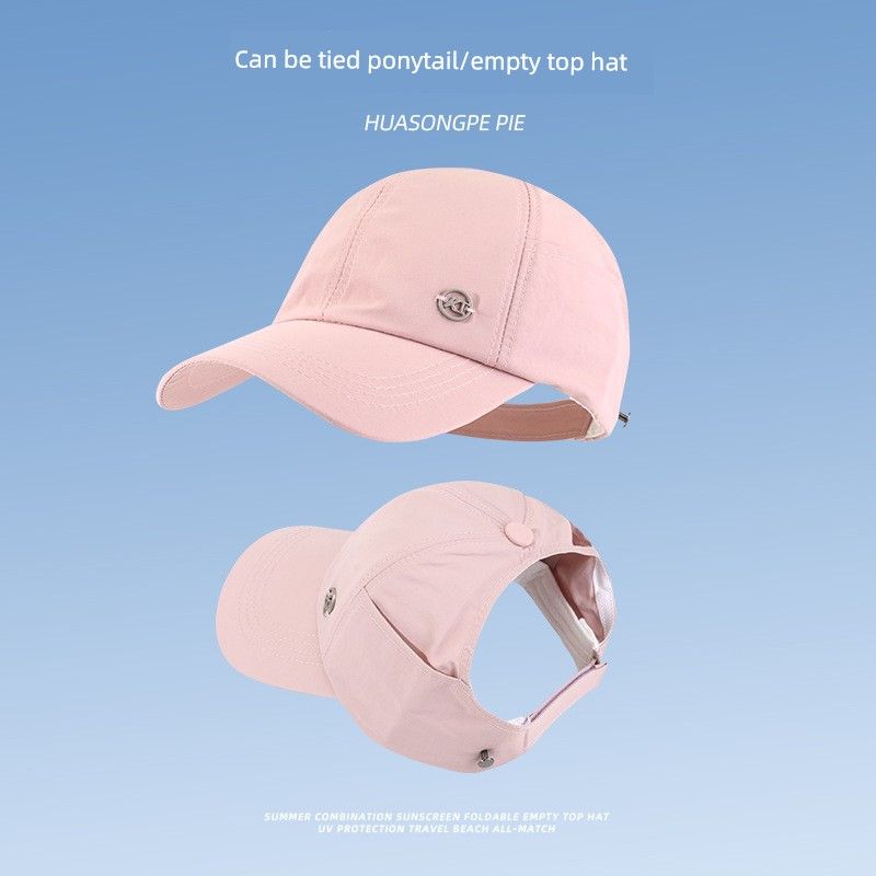 

Summer Baseball Cap Outdoor All-Matching Sun Protection Ponytail Fashion Peaked Cap Soft Top Casual Face-Looking Small Sun Hat C2384 double bag KT half empty cap Pink M(56-58cm)