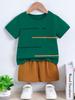 2pcs Boys' Casual Style Summer Outfit Striped Print Round Neck Short Sleeve T-Shirt and Casual Shorts Set, Perfect for Outdoor