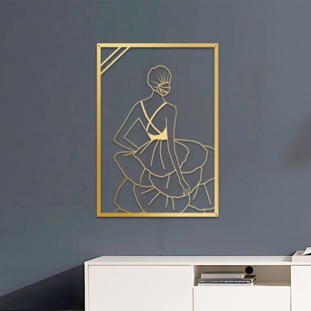 Metal Modern Minimalist Lady Wall Decor Abstract Line Art of Female Dancer Simple Line Painting for Bedroom and Studio Home