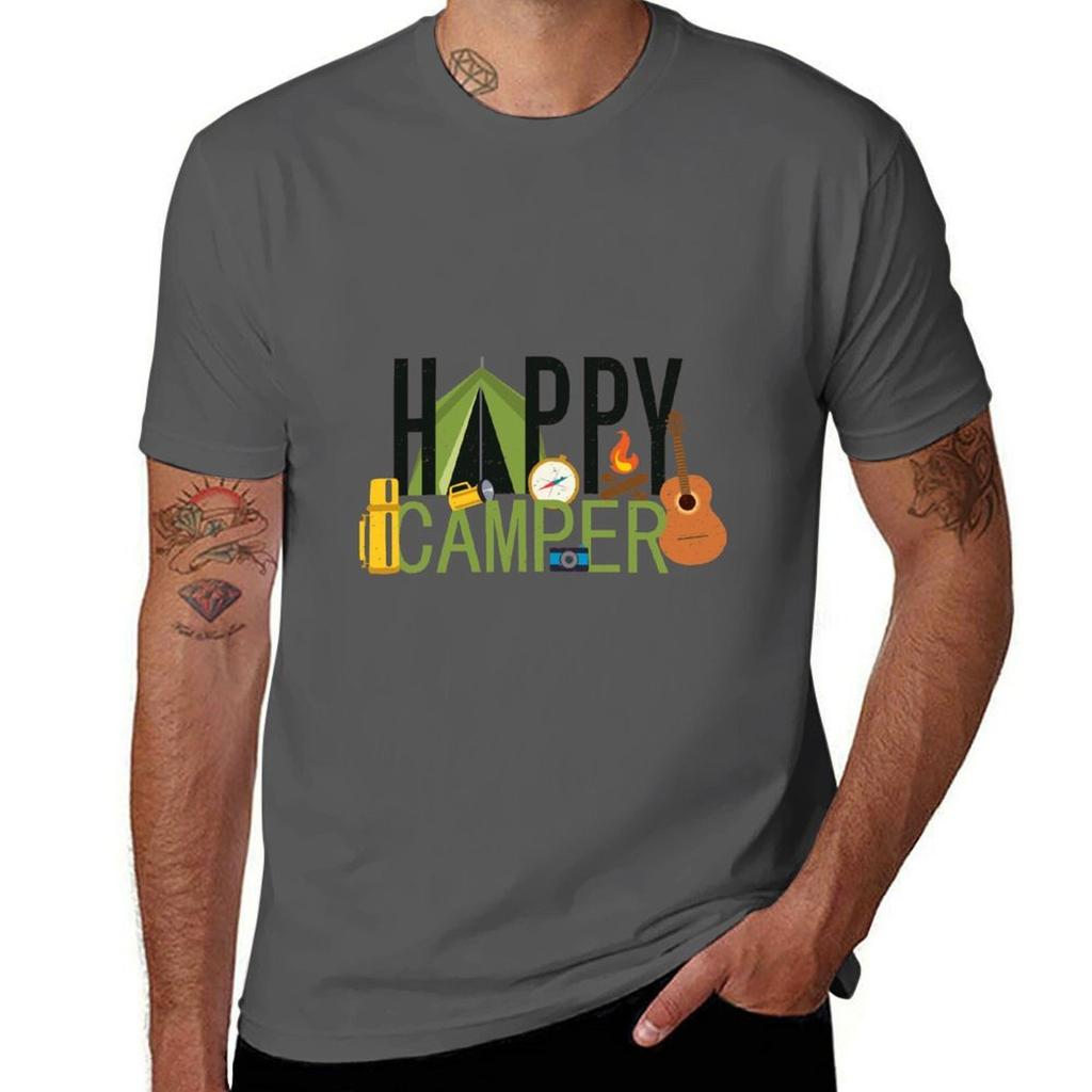 Happy Camper TShirt T Shirt for Man 100 Percent Cotton T Shirts for Man Graphic Tees TShirt