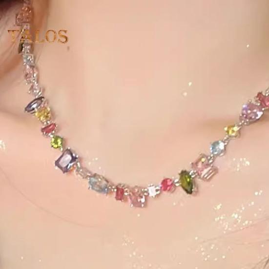 Damen-Armband mit Halskette, verschiedene Formen, bunt, Bonbonfarben, Zirkonia, verstellbare Länge, Damenschmuck, Muttertag, Feiertage, Hochzeiten, Geschenk