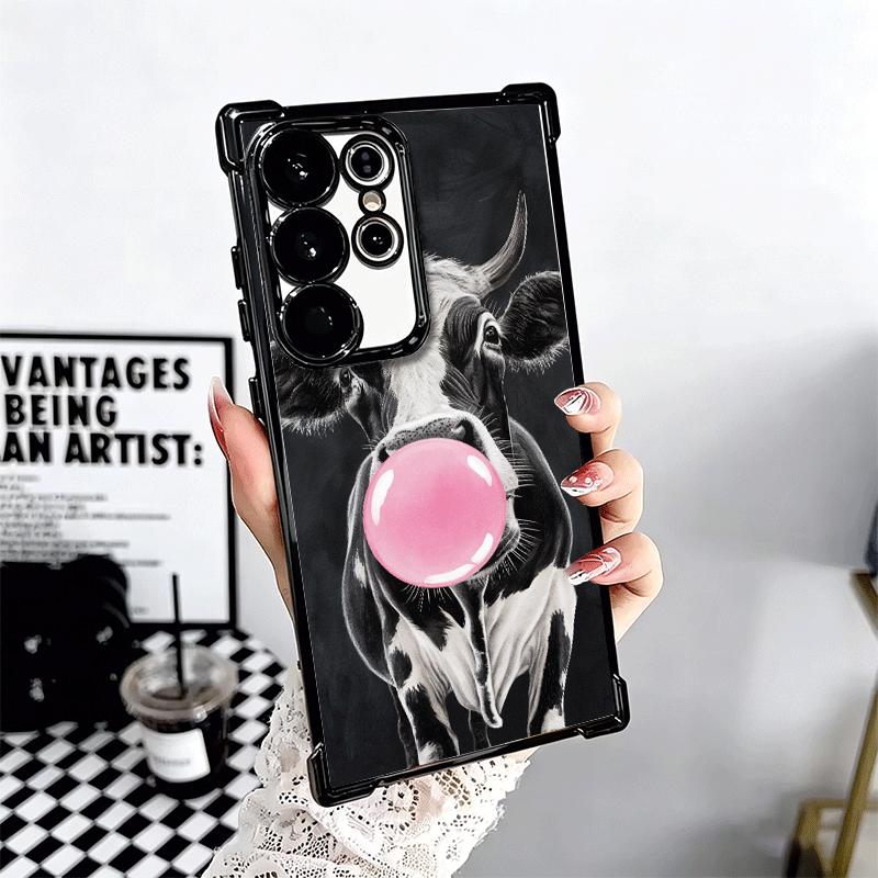 White Black Dairy Cattle Symbol Plating Phone Case For Samsung Galaxy S24 S25 FE S26 Edge S23 Ultra S22 S21 Plus S20 Anti-Fall A