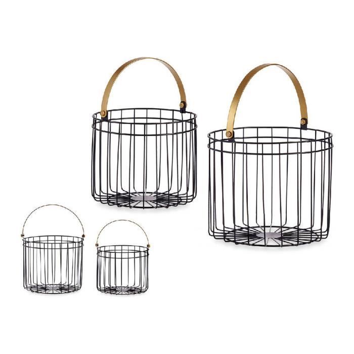 Panier de rangement - Cylindrique - Métal noir et doré - 2 pièces - Durable