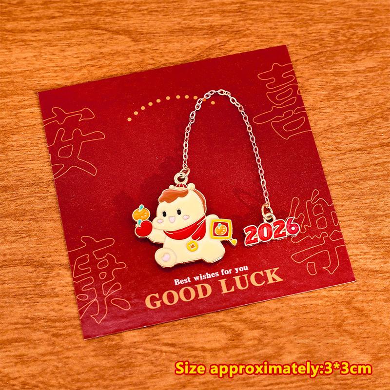 

2026 Year of the Horse Metal Bookmarks - Cute Pony Design with Chain, Chinese New Year Gift