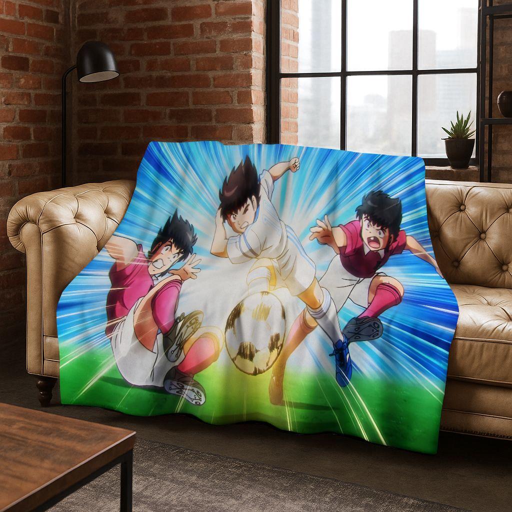 3D Cartoon Captain Ozora Tsubasa Football Anime Flannel Blanket,Warm and Cozy Soft Throw Blanket for Home Bedroom Bed Sofa Cover