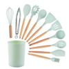 Wooden handle kitchen tools non-stick cooking spatula 11 pieces plus storage bucket baking set silicone kitchen utensils 12 pieces Light green twelve