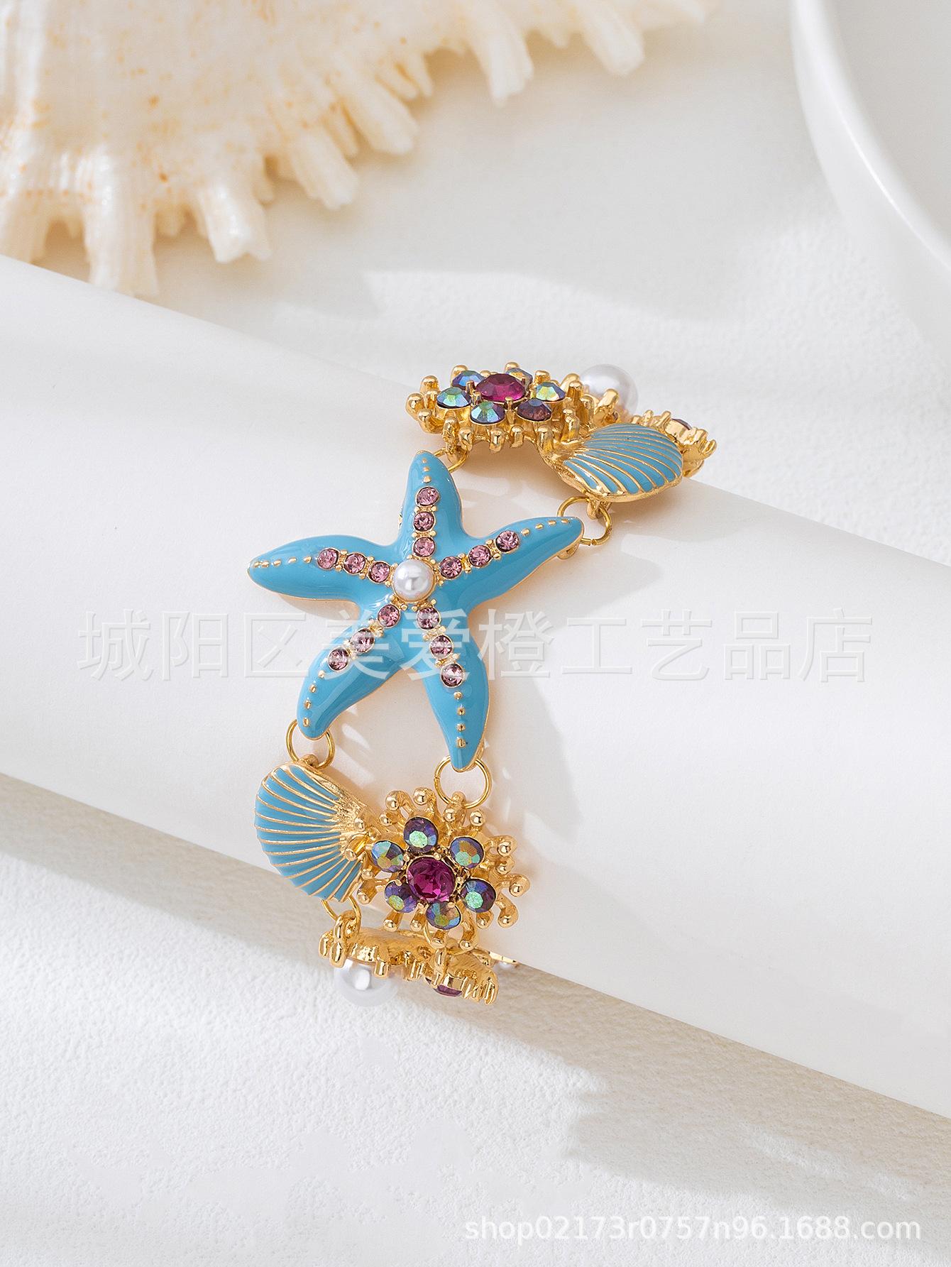 

Beach Vacation Style, Ocean Starfish, Shell Bracelet, Female Bohemian Feng Shui Jewelry, Spring And Summer Tide синій