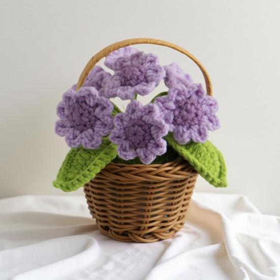 Crocheted Potted Flower Decoration Handmade Knitting Floral Ornament Finished Hand Woven Flower Home Office Table Centerpiece