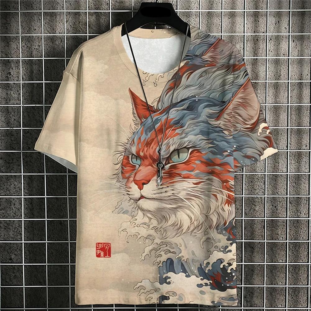 Cartoon Cat Men's T-shirt 3D Printe Men's Summer O-neck Sweatshirt Top Loose Daily Short-sleeved T-shirs