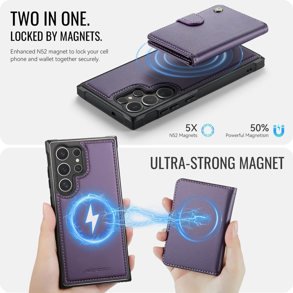 For Samsung Galaxy S23 Ultra Case JEEHOOD J09 RFID Blocking Card Holder Leather Back Phone Cover Magnetic Case