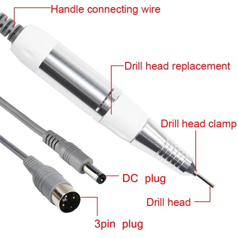 Professional Electric Nail Drill Handle 35000RPM Nail Art Drill Handpiece File Polish Grind Machine Manicure Drill Accessory