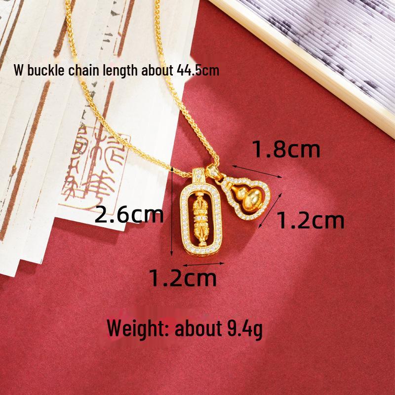 Ancient Vietnamese Gold Sand Pixiu Diamond Pestle Pendant Gourd Necklace
