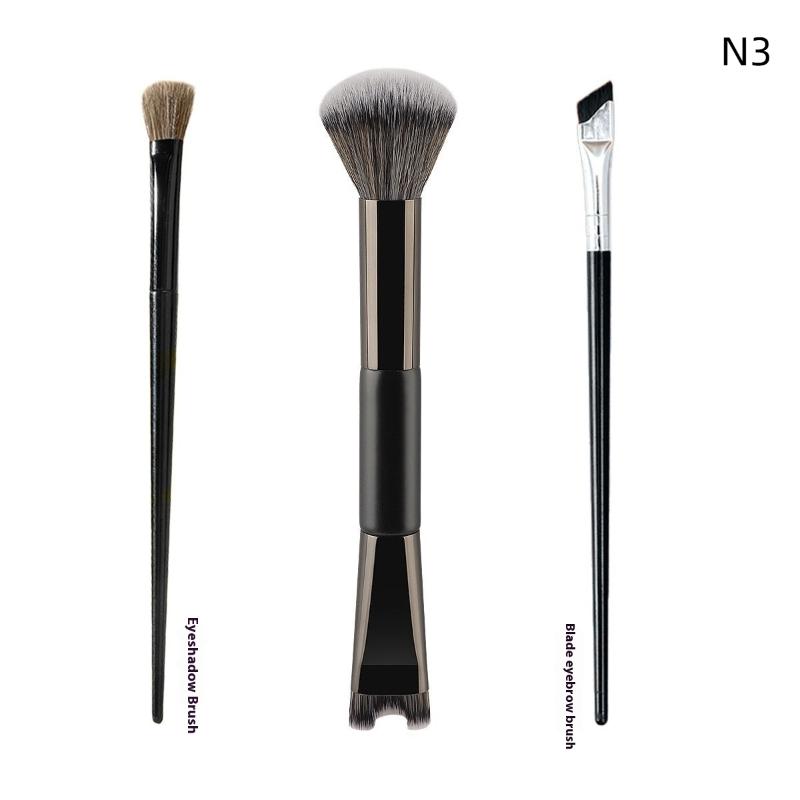 Professional Makeup Brush Set 2/3 Pcs Double-headed U-Shape Foundation Black Eyeshadow Contour Brushes Travel Cosmetic Kit