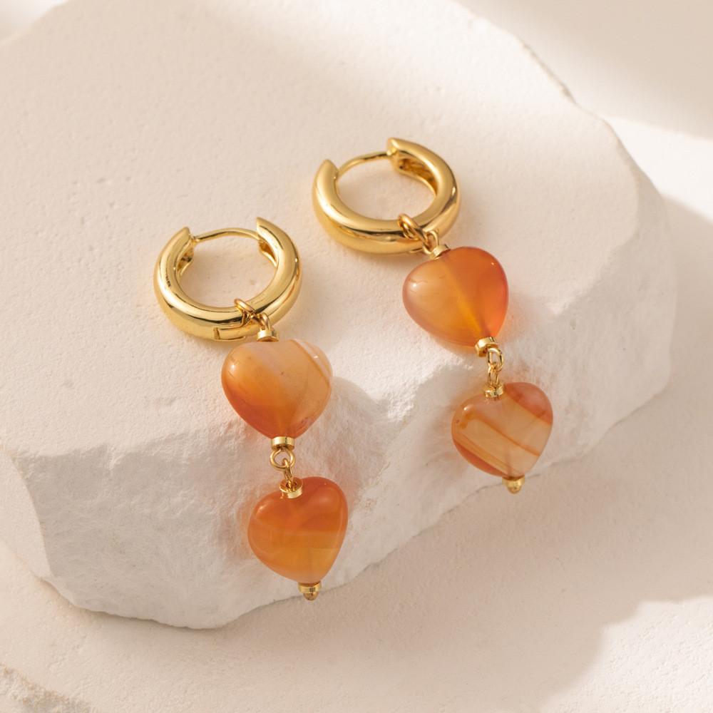 2023 New Heart Design Natural Stone Earrings For Women Orange Fall Fashion
