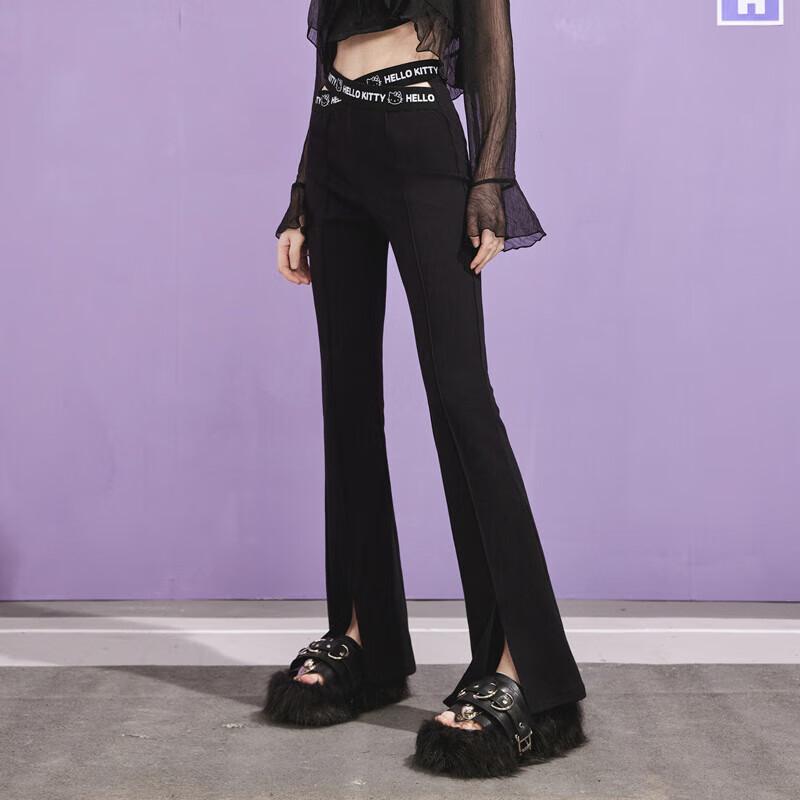 UNIFREE Women s Printed Slit Flared Casual Pants M