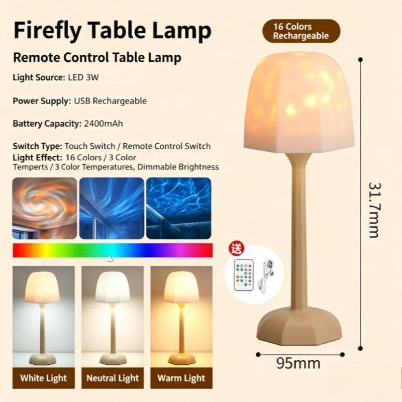 Cordless Shower Lamp,Bedside Lamp,Touch Ocean Wave Projector Light,3 Way Color Temperature,16 Color Changing Light,Dimmable