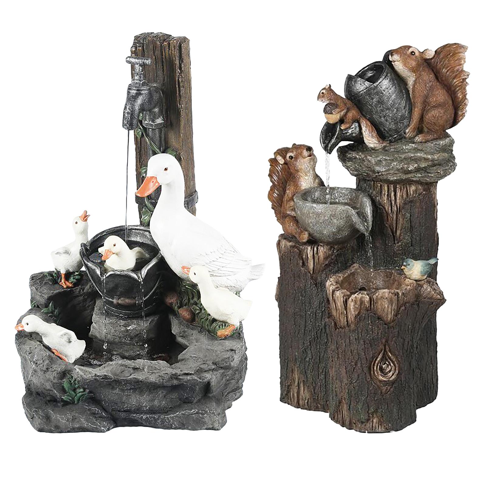 Animal Statue Solar Flowing Water Squirrel Duck Resin Sculptures Outdoor Garden Decoration Yard Ornaments with LED Lights