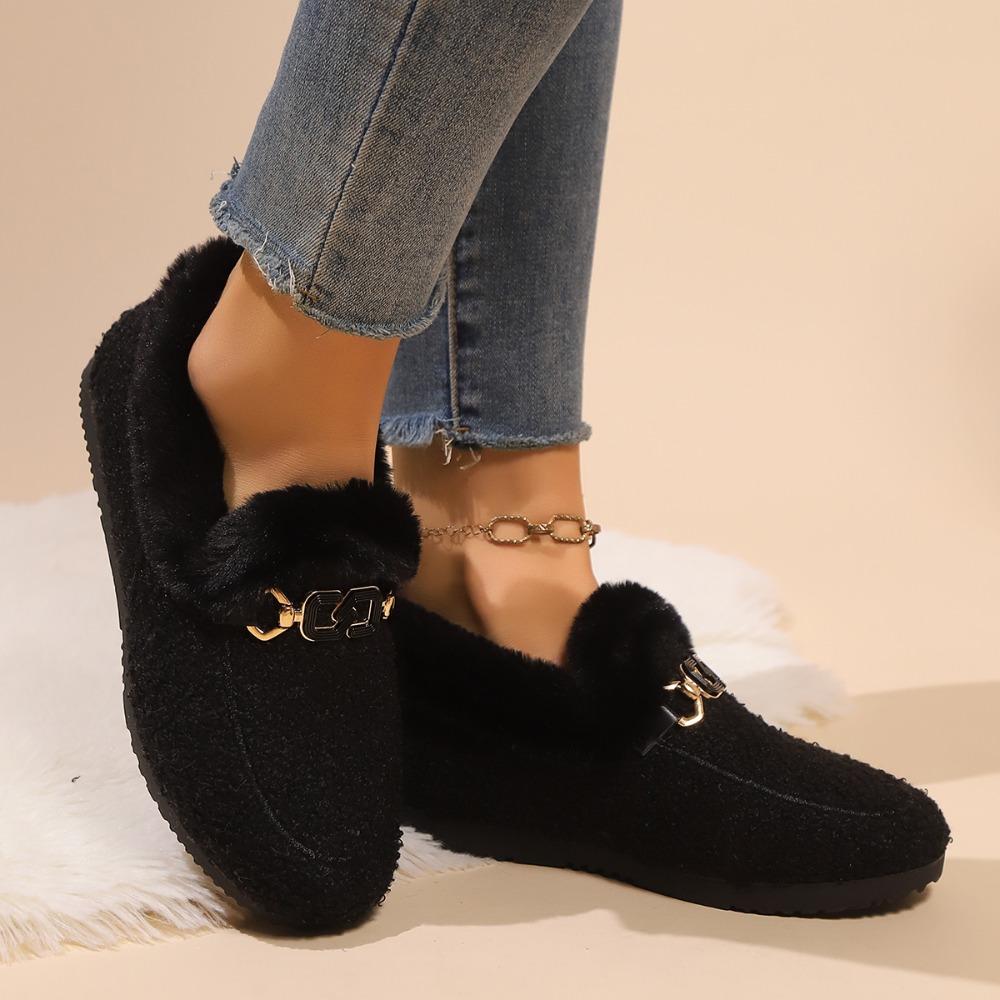 Fashion Luxury Sheep Fur Lined Loafers Women Lambswool Shoes Ladies Winter Slip on Furry Flats Cotton Wool Mocasine Femme Barefoot Boots