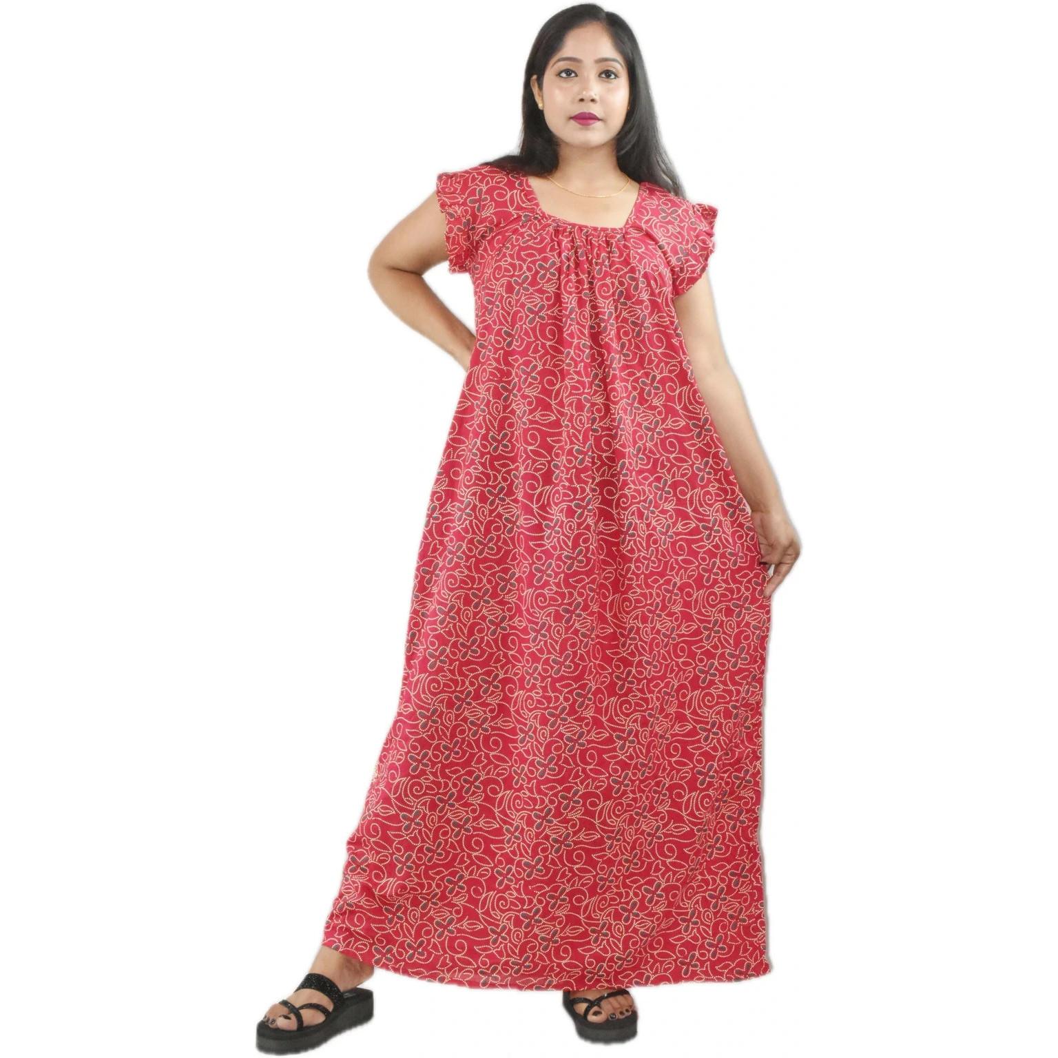 Cotton Printed Casual Wear Night Gown Indian Women Sleepwear Maxi Nighty Dress 2XL-44
