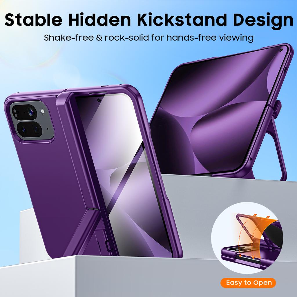 Magnetický obal pro Google Pixel 10 Pro Fold Phone s stojánkem, Kompatibilní s Magsafe, Ochrana pantu, Vestavěný duální skrytý stojánek, Ochrana obrazovky - Fialový
