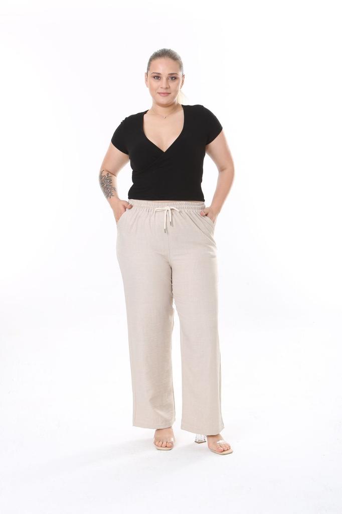 Dámské kalhoty pro větší velikosti, lněné, pohodlný střih, elastický pas, velké velikosti