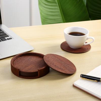 6PCS Wood Grain Leather Coasters Waterproof Heat Resistant Non Stick Placemats Tea Coffee Cup Home Bar Counter Home Decor