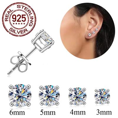 %100 Gümüş 925 Takı Sertifikası Parlak Yuvarlak CZ 0.8ct Kadın Kız Hediye İçin Küpe SE013
