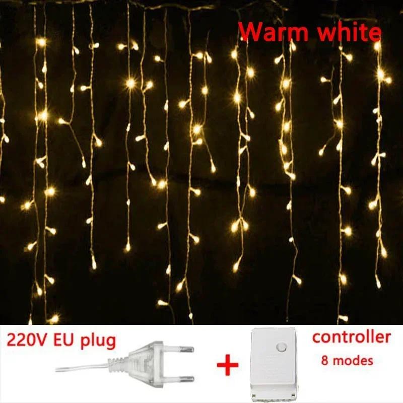 Outdoor Decoration 4m Droop 0.4-0.6m Curtain Icicle Led String Lights 220V EU Plug Garden Xmas Garland Decorative Lights