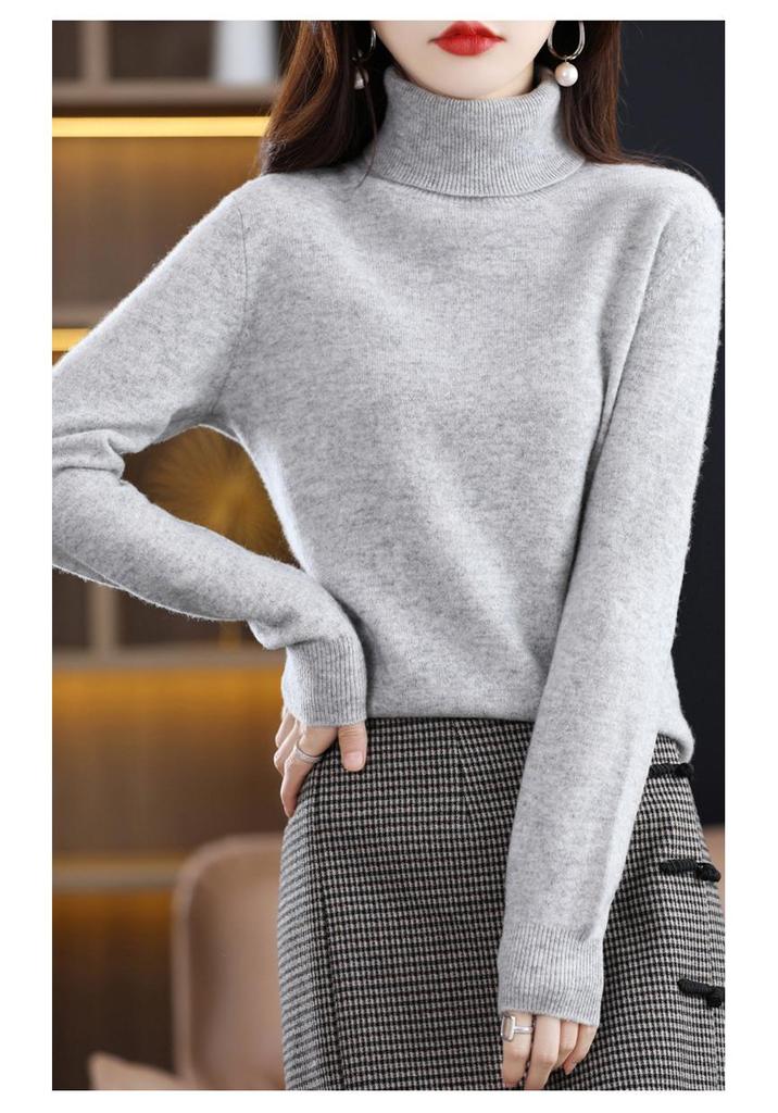2025 Women's Pure Wool High Neck Short Cashmere Knit Sweater - Autumn/Winter Loose Fit