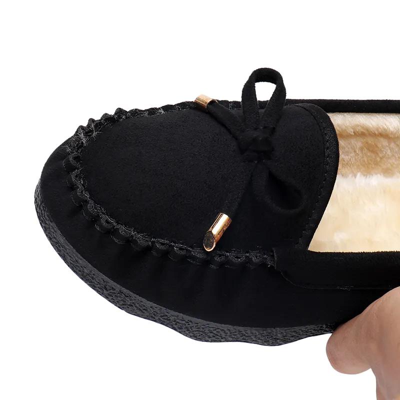 WTEMPO Casual Solid Color Soft Sole Non Slip Bow Shoes Women's Autumn Winter Large Size Warm Plush Slip-on Shoes