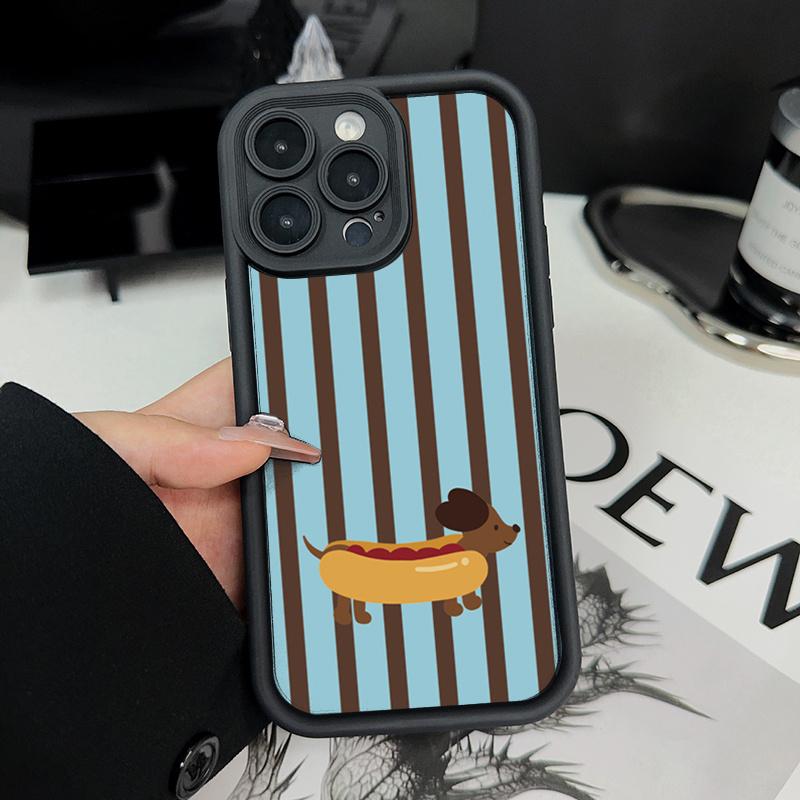 Retro Fun Striped Dachshund Pattern Phone Case for iPhone 17 16 15 14 13 12 11 Pro Max XS X 7 8 Plus SE 2022 16E Creative Cover