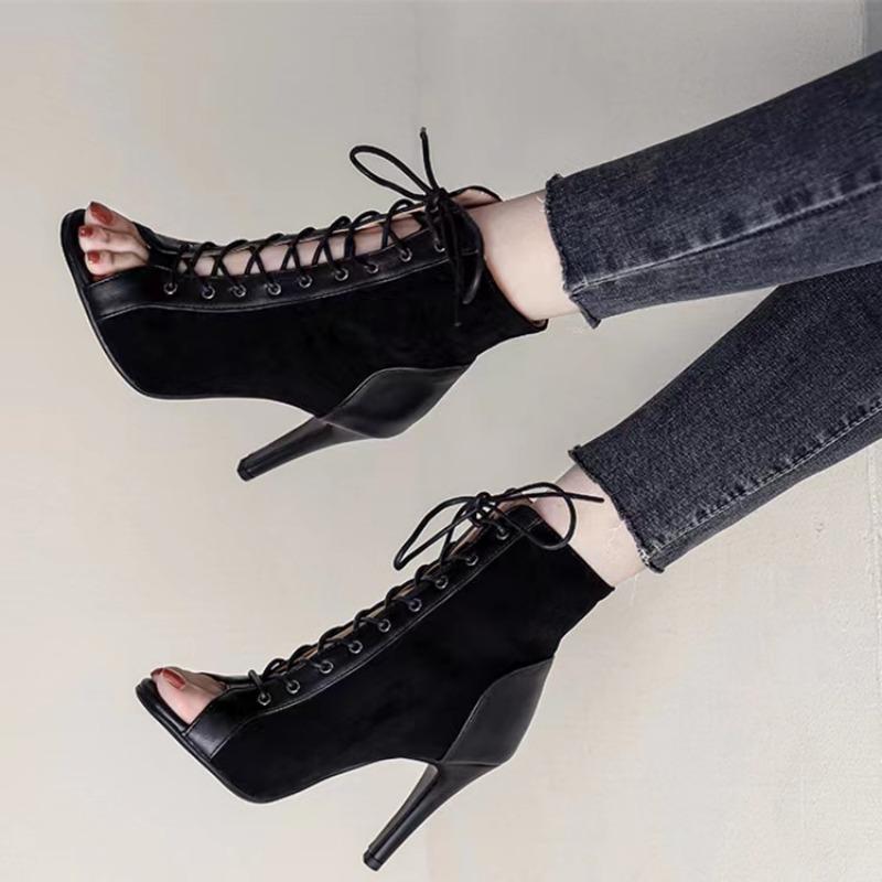 Shoes for Women 2024 Fashion Lace Up Women's Sandals Outdoor Solid Concise Open Toe High Heels Daily Fish Mouth Sandals Women