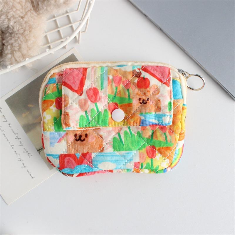 Cute Cartoon Floral Quilting Document Storage Bag Card Wallet Coin Purse ID Card Holder Driver's License Holder Badge Holder