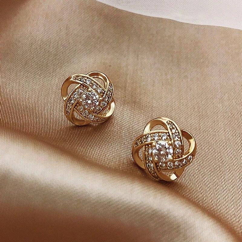 Ekskluzywny 14k złota biżuteria kolczyki z prawdziwego złota cyrkon perła Twist luksusowe kolczyki sztyfty dla kobiet Brincos Pendientes Bijoux