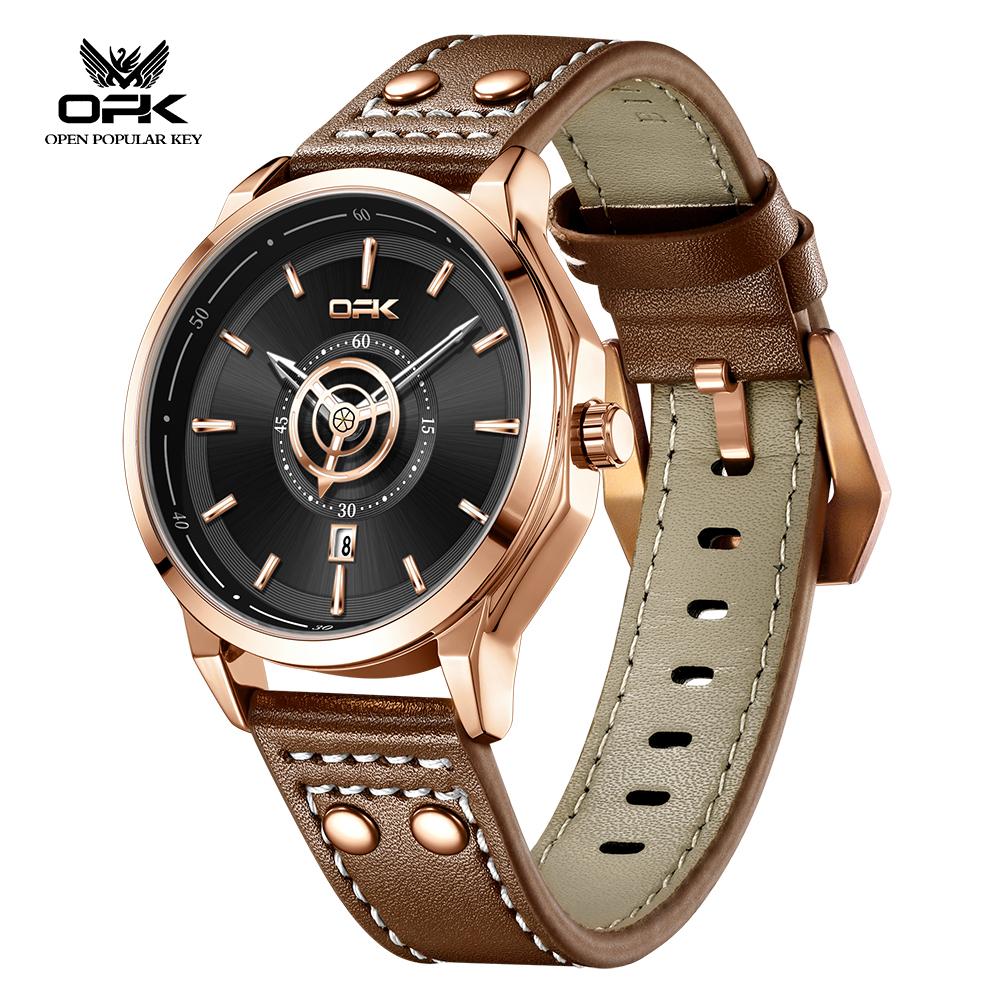 OPK Brand Watches Business Leisure Belts Single Calendar Men's Watches Waterproof Quartz Watches 8195