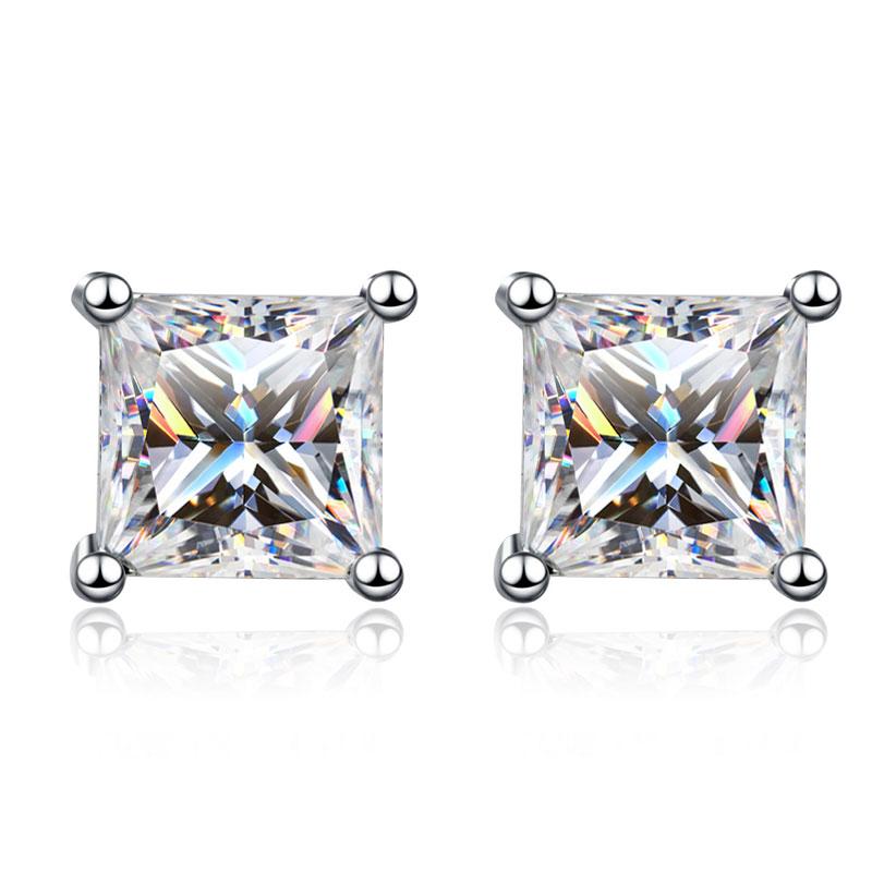 KNOBSPIN D Princess Cut Moissanite Earring S925 Sliver Plated with White Gold Earrings for Women Fine Jewelry