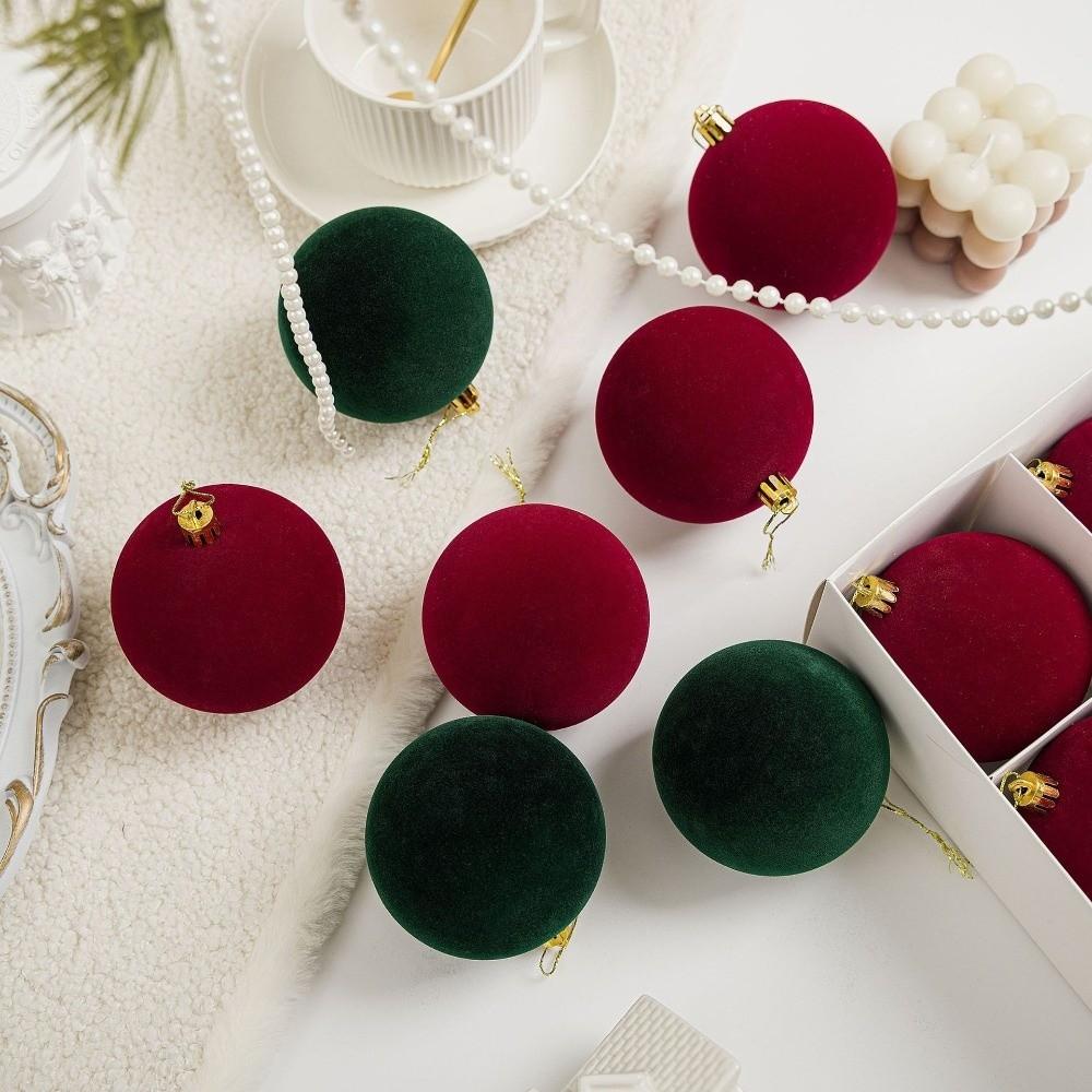 12pcs 6cm Christmas Ball Ornaments Vintage Style Gold Hanging Caps Flocked Christmas Hanging Ball Round Shape
