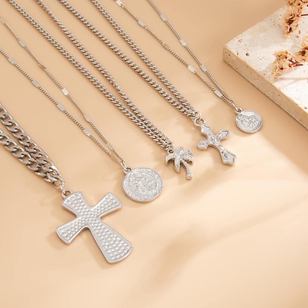 Hip Hop Punk Cross Pendant Necklace Female, Wind Metal Tags Stacked Collarbone Chain Necklace