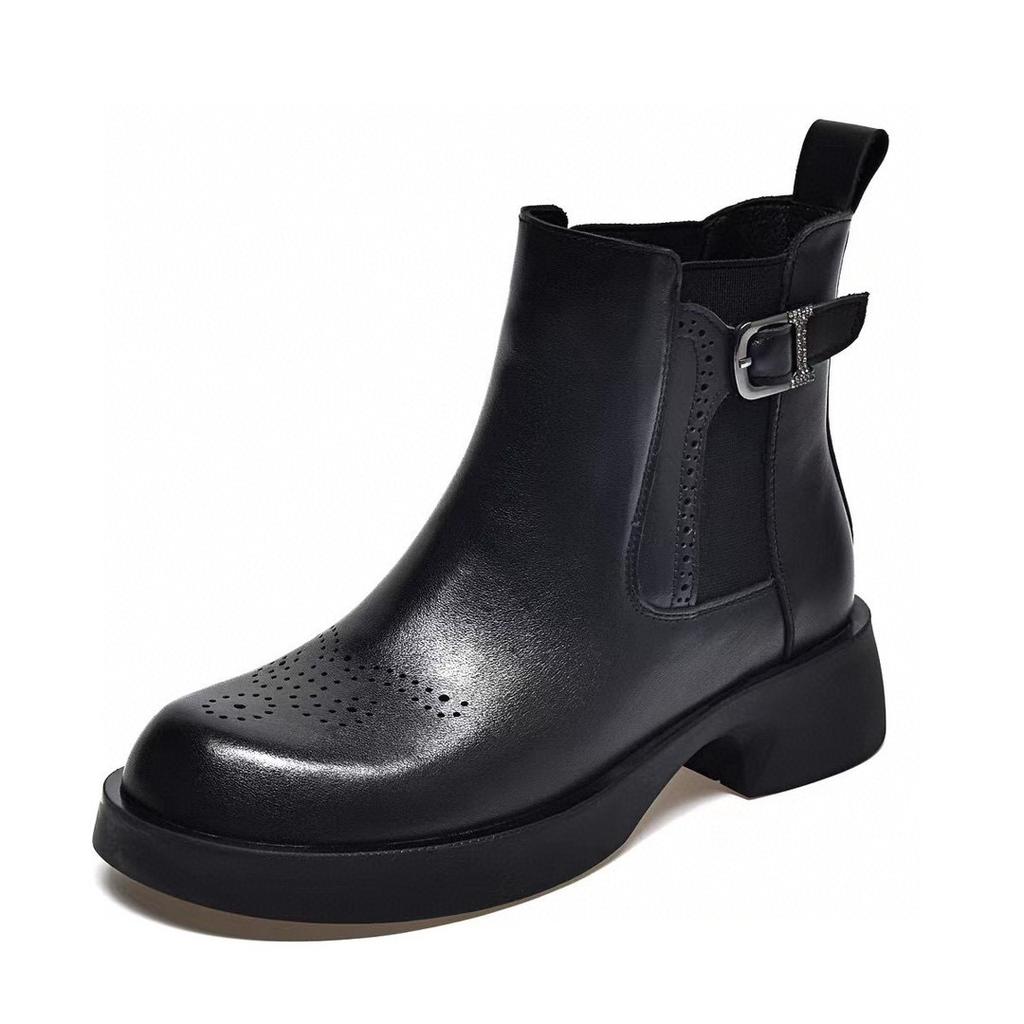 Flat Martin Boots Women's Cigarette Boots First Layer Cowhide Belt Buckle Short Boots Personalized Locomotive Boots Brock Leather Boots