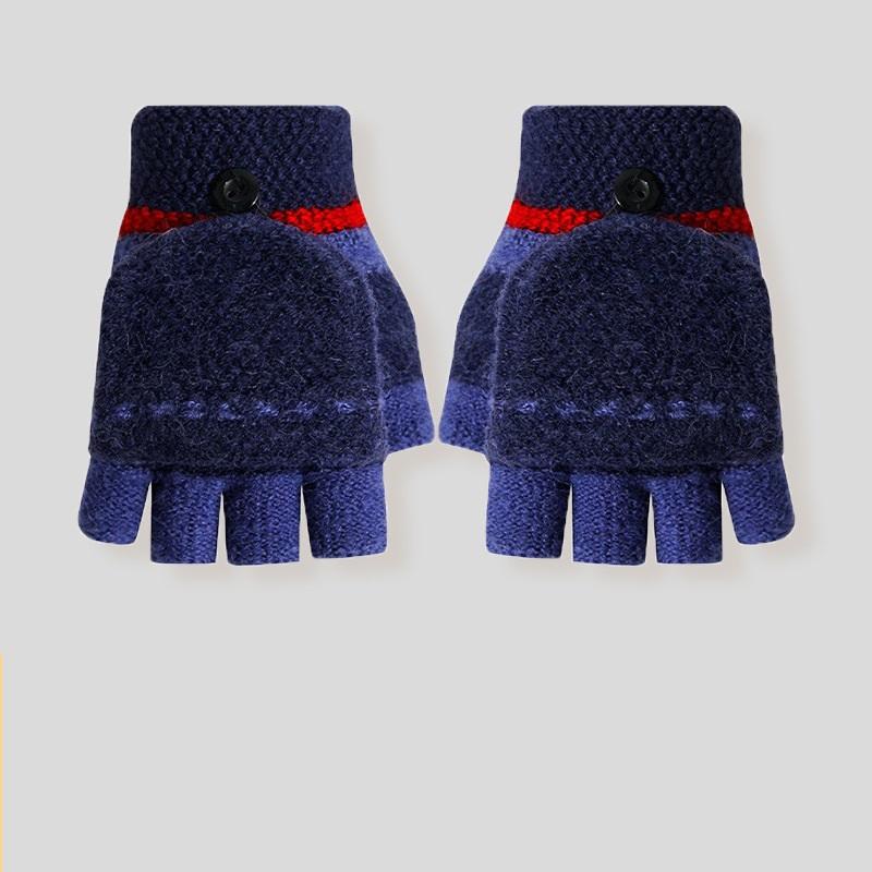 

Winter Girls Cute Pink Knitted Gloves Primary School Students Writing Gloves with Flip Cover Kids Warm Half-finger Gloves 7-9Y темно-синий