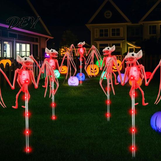 Creepy Halloween Yard Accessories Solar Bat Garden Lights, Realistic Skeleton Pathway Decor, Waterproof LED Decorations Spooky Stake Light for Outdoor