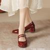 Designer Spring Patent Leather Women Mary Jane Shoes Fashion Shallow Square Toe Pumps Casual Dress Low Heel Shoes