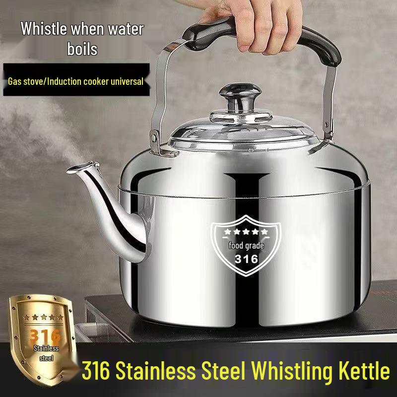 316 Stainless Steel Large Capacity Whistling Tea Kettle for Gas & Induction Stoves - Extra Thick and Durable. Approx. 3 lbs Water Capacity (Extra Thick 316)