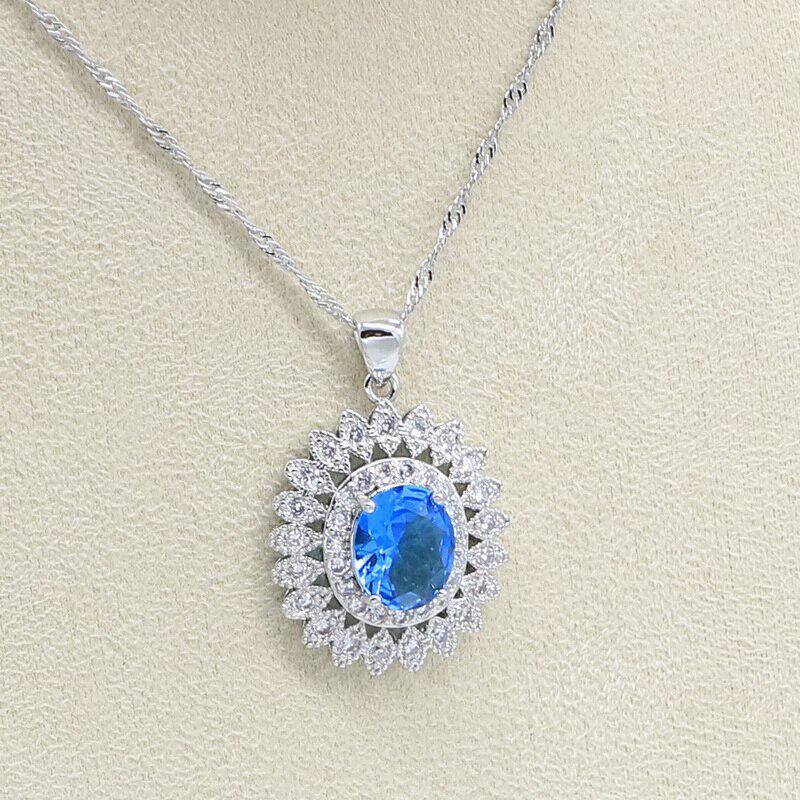 WPAITKYS Light Blue Zircon Silver Color Jewelry Sets For Women Wedding Earrings Ring Necklace Bracelet